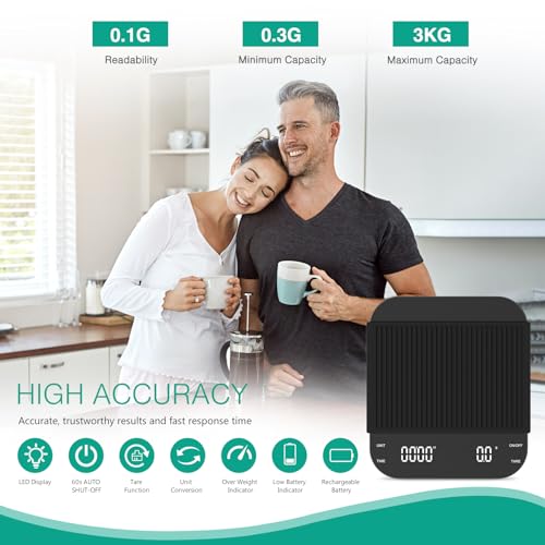 ORIA Digital Coffee Scale with Timer, 3Kg/0.1g Precision