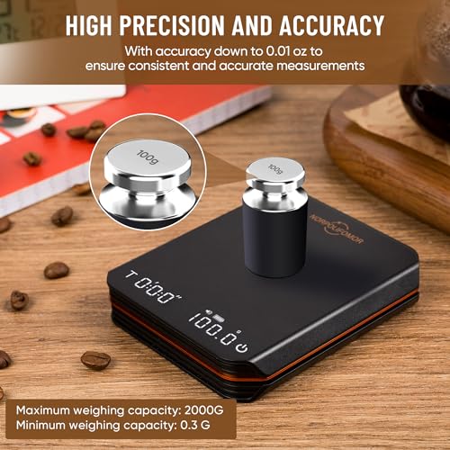 Compact High Precision Coffee Scale with Timer, Black