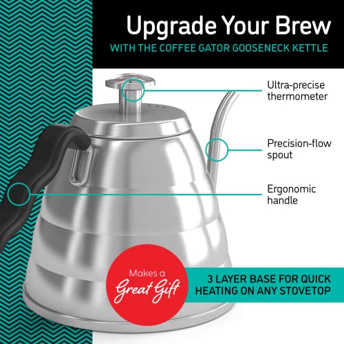 Premium Coffee Gator Pour Over Kettle, 34 oz