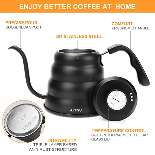 Thermometer Gooseneck Kettle - Premium Stainless Steel Black
