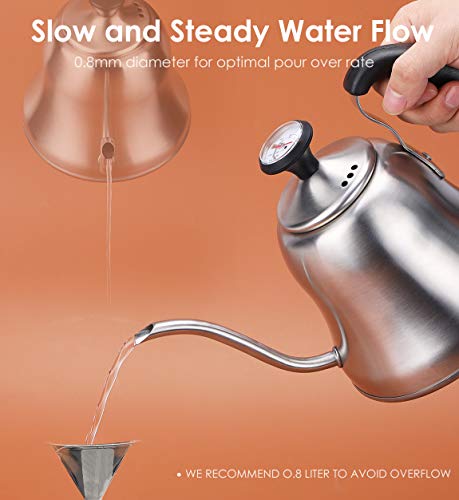 Stainless Steel Gooseneck Kettle with Thermometer - 28oz