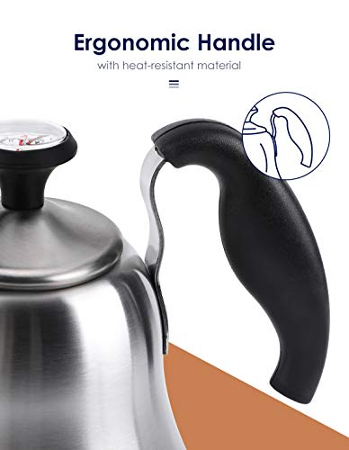 Stainless Steel Gooseneck Kettle with Thermometer - 28oz