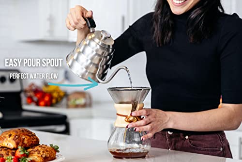 Barista Warrior Gooseneck Kettle with Thermometer, Stainless Steel