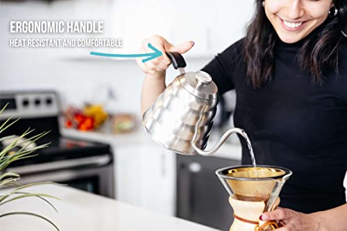 Barista Warrior Gooseneck Kettle with Thermometer, Stainless Steel