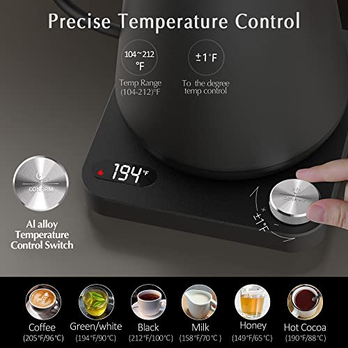 KitchenBoss Electric Gooseneck Coffee Kettle: 1L Temperature Control