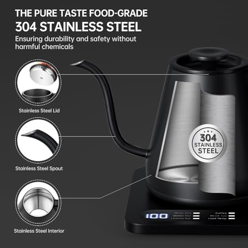 Tisanio Electric Gooseneck Kettle with Temperature Control