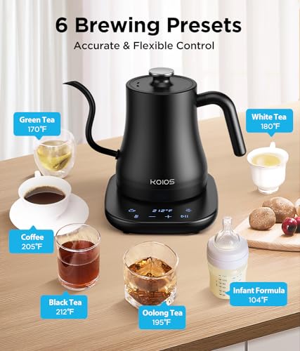Matte Black Gooseneck Electric Kettle, 27oz, Temperature Control