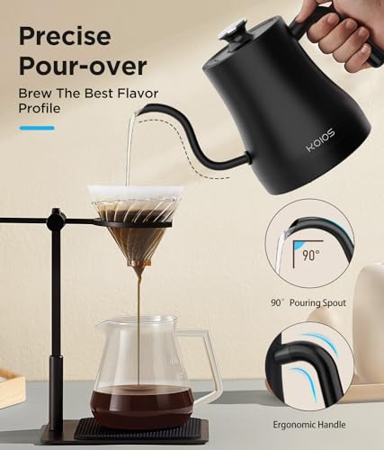 Matte Black Gooseneck Electric Kettle, 27oz, Temperature Control