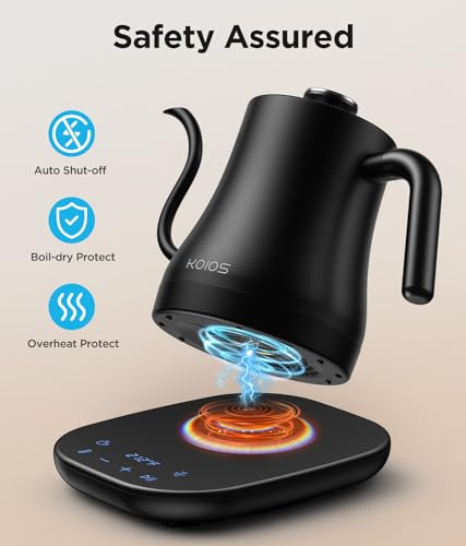 Matte Black Gooseneck Electric Kettle, 27oz, Temperature Control