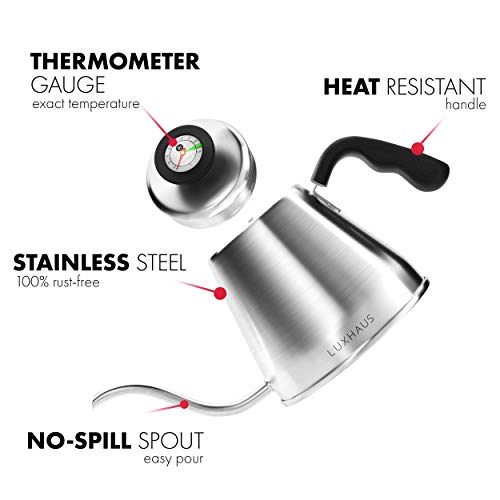 LuxHaus Gooseneck Kettle with Thermometer - Coffee/Tea Maker