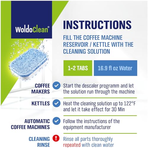 WoldoClean 2in1 Descaler Tablets for Coffee Machines - Keurig, Nespresso, Delonghi, Miele