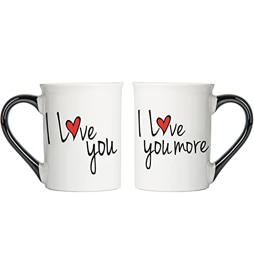 Valentine's Coffee Cups, Set of 2 Mugs with Love Messages