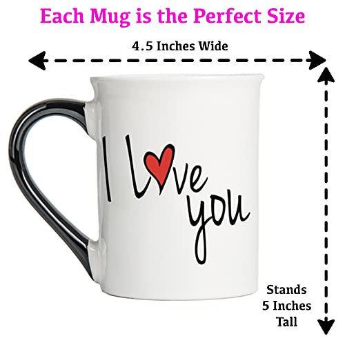 Valentine's Coffee Cups, Set of 2 Mugs with Love Messages
