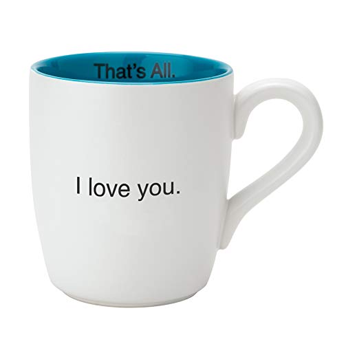 All White & Teal Ceramic Coffee Mug, 16oz