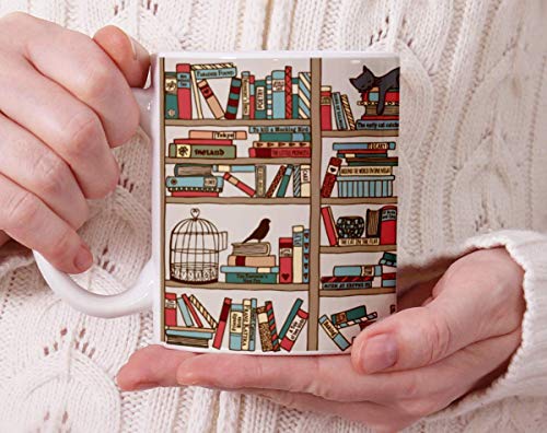 Book Lover Coffee Mug - Books and Cats Theme