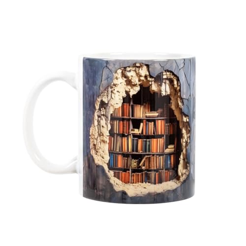 AOGEWON 3D Bookshelf Coffee Mug, Large Ceramic Cup