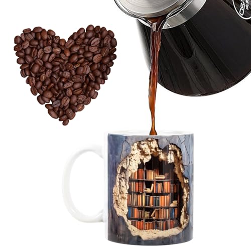 AOGEWON 3D Bookshelf Coffee Mug, Large Ceramic Cup