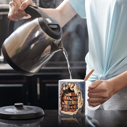 AOGEWON 3D Bookshelf Coffee Mug, Large Ceramic Cup