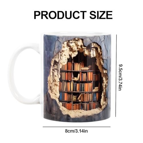 AOGEWON 3D Bookshelf Coffee Mug, Large Ceramic Cup
