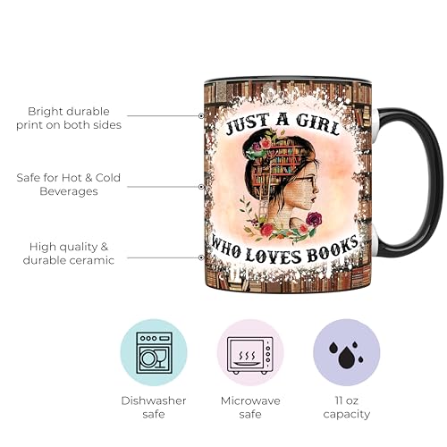 Book lover's coffee mug (11 oz, black handle)