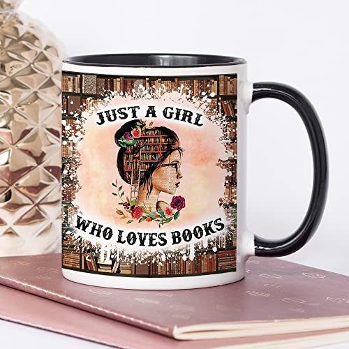Book lover's coffee mug (11 oz, black handle)