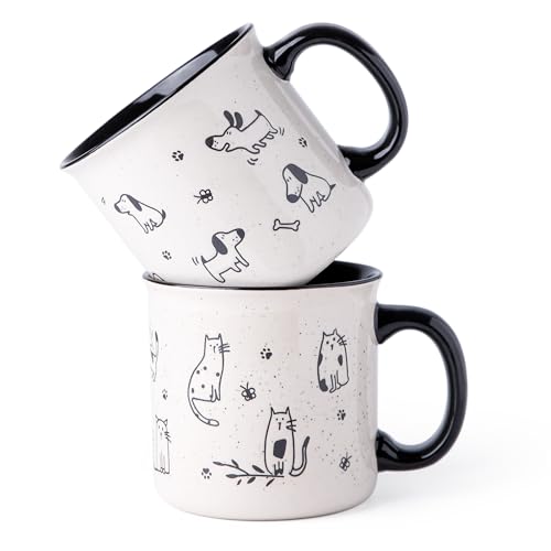 Large Ceramic Coffee Mugs Set of 2 - Black