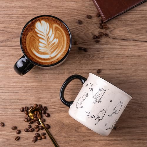 Large Ceramic Coffee Mugs Set of 2 - Black