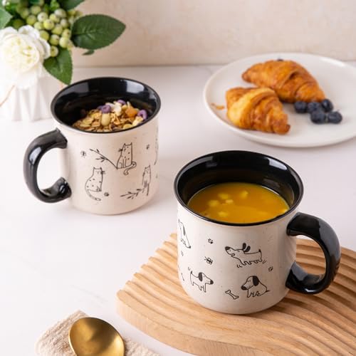 Large Ceramic Coffee Mugs Set of 2 - Black