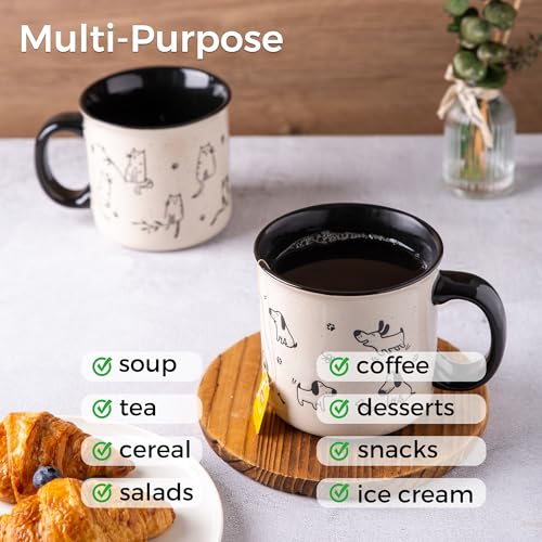 Large Ceramic Coffee Mugs Set of 2 - Black