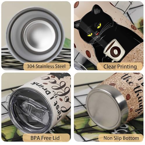 Funny Black Cat Lover Tumbler: First Coffee, Then Things