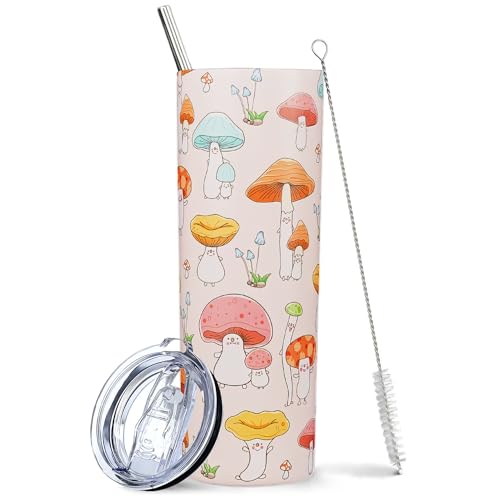 Mushroom-themed 20 oz tumbler for stylish coffee lovers