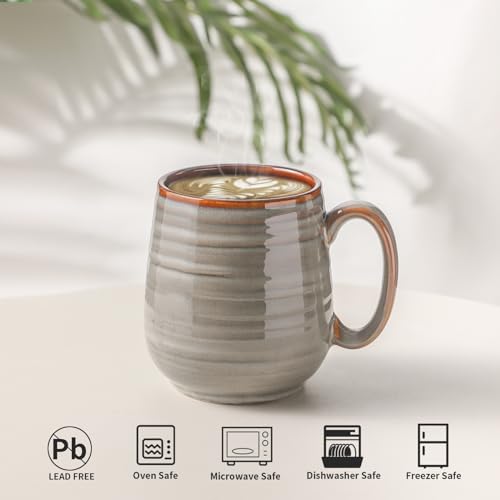 Hasense Large Ceramic Coffee Mug, 20 oz (Grey Brown)
