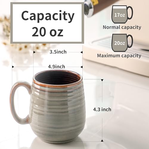 Hasense Large Ceramic Coffee Mug, 20 oz (Grey Brown)