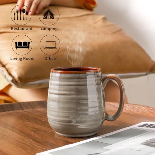 Hasense Large Ceramic Coffee Mug, 20 oz (Grey Brown)