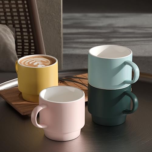 Porcelain Cappuccino Cups Set with Metal Stand - Set of 4