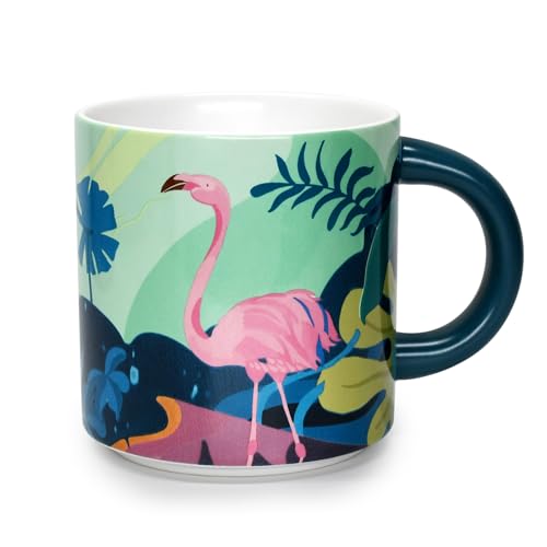 Flamingo Animal Print Ceramic Coffee Mug Set, 13.5oz