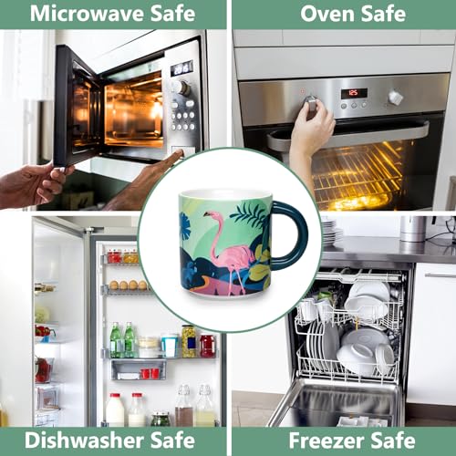 Flamingo Animal Print Ceramic Coffee Mug Set, 13.5oz