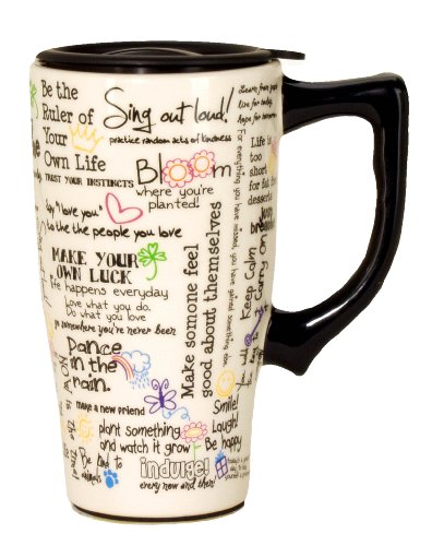 Spoontiques Ceramic Travel Mug: Positive Affirmations Cup for Coffee