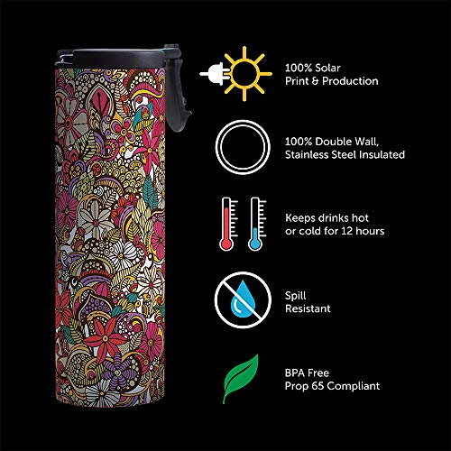 Floral Pattern Vacuum Insulated Travel Coffee Tumbler
