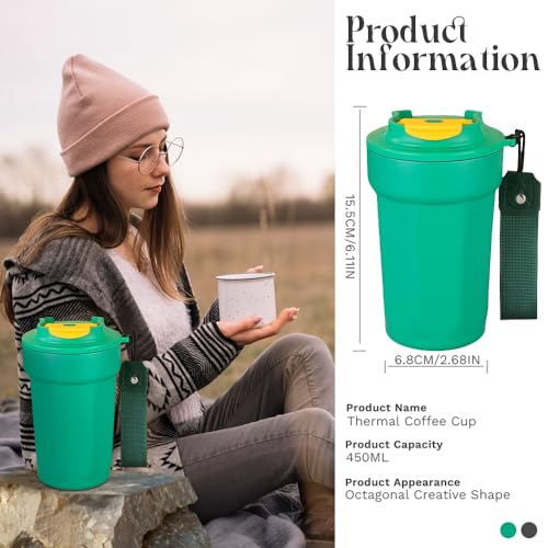 Insulated Coffee Travel Mug 15 oz, Spill-Proof, Leak-Proof