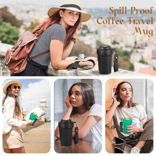 Insulated Coffee Travel Mug 15 oz, Spill-Proof, Leak-Proof