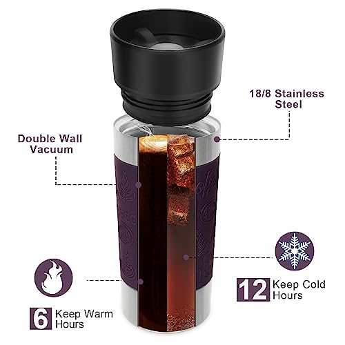 12 oz Travel Coffee Mug Stainless Steel Purple