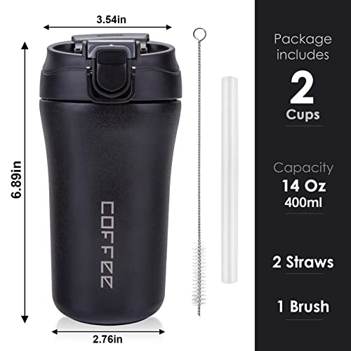 2 Pack Stainless Steel Travel Coffee Mugs, 14 oz