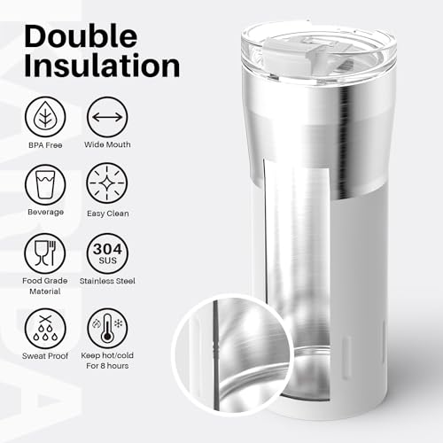 SANTECO 17 oz Travel Coffee Mug, Insulated Stainless Steel