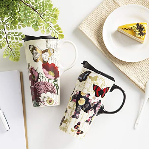 Topadorn Ceramic Travel Coffee Latte Mug, 17 oz. 2-Pack