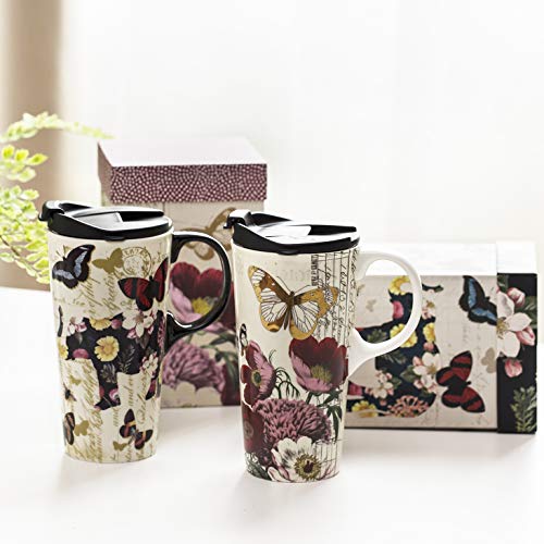Topadorn Ceramic Travel Coffee Latte Mug, 17 oz. 2-Pack