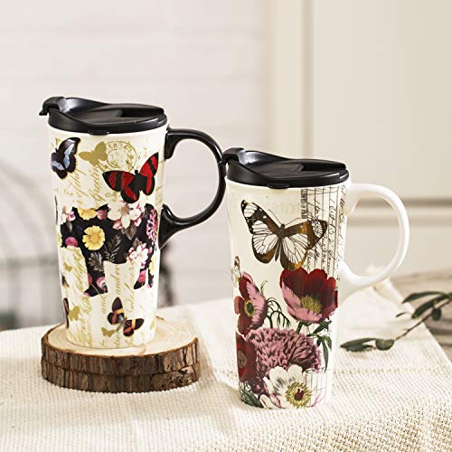 Topadorn Ceramic Travel Coffee Latte Mug, 17 oz. 2-Pack