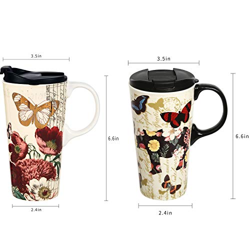 Topadorn Ceramic Travel Coffee Latte Mug, 17 oz. 2-Pack