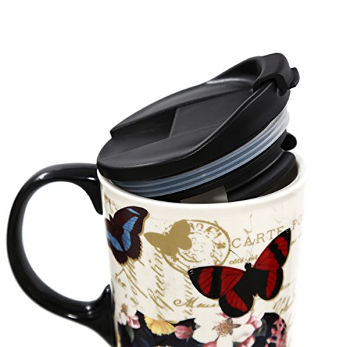 Topadorn Ceramic Travel Coffee Latte Mug, 17 oz. 2-Pack