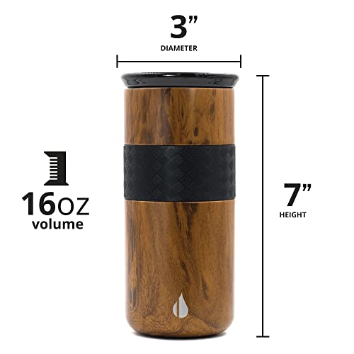 Artisan Triple Wall Insulated Coffee Tumbler, 16oz, Teak Wood